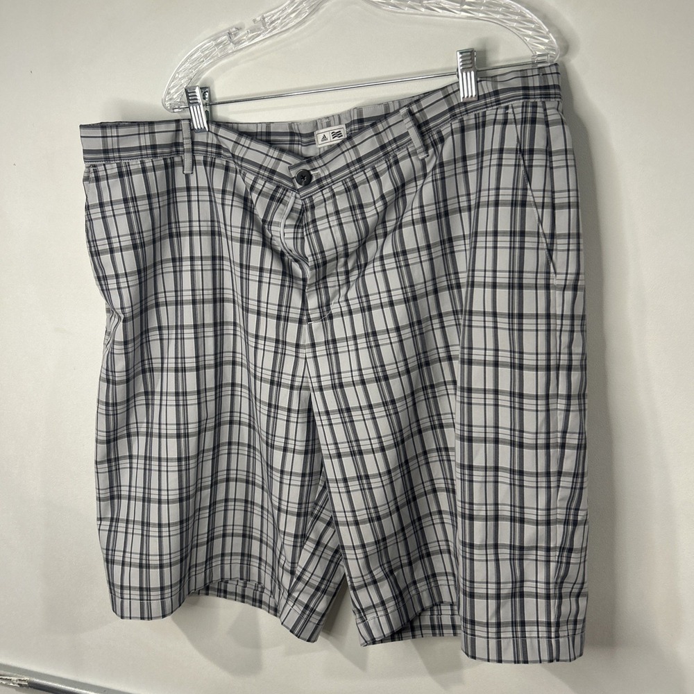 Adidas Golf Mens Grey White Plaid Flat Front Performance Shorts Size 42